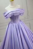 Lilac Corset Bodice Princess Dress A-Line Satin Formal Evening Gown HZ0429