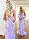 Mermaid Sweetheart Sleeveless Long Prom Dresses, Lace Evening Dresses HZ0429