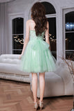 Green Tulle Lace Short Prom Dress, A-Line Evening Party Dress HZ0429