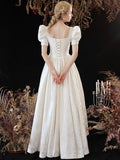 Cute Satin Long Prom Dress, A-Line Short Sleeve Evening Party Dress HZ0429
