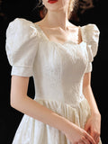 Cute Satin Long Prom Dress, A-Line Short Sleeve Evening Party Dress HZ0429