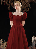 Cute Satin Long Prom Dress, A-Line Short Sleeve Evening Party Dress HZ0429