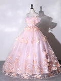 Light Pink 3D Flowers Prom Dress, Lovely Evening Dress Sweet 16 Dress HZ0429