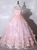 Light Pink 3D Flowers Prom Dress, Lovely Evening Dress Sweet 16 Dress HZ0429