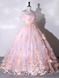 Light Pink 3D Flowers Prom Dress, Lovely Evening Dress Sweet 16 Dress HZ0429