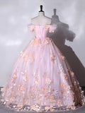 Light Pink 3D Flowers Prom Dress, Lovely Evening Dress Sweet 16 Dress HZ0429
