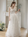 White Tulle Lace Long Formal Dresses, Off Shoulder Evening Dresses HZ0429