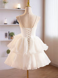 White Tulle Sweetheart Short Prom Dress, White Tulle Straps Party Dress HZ0429