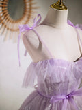 Lovely Spaghetti Strap Tulle Lace Short Prom Dress, Lavender A-Line Party Dress HZ0429