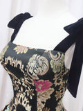 Black Floral Floor Length Prom Dress, A-Line Black Evening Dress HZ0429
