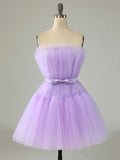 Purple Strapless Tulle Knee Length Party Dress, A-Line Homecoming Dress HZ0429