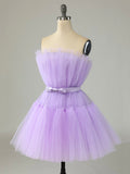 Purple Strapless Tulle Knee Length Party Dress, A-Line Homecoming Dress HZ0429