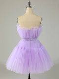 Purple Strapless Tulle Knee Length Party Dress, A-Line Homecoming Dress HZ0429