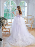Lavender Tulle Sequins Long Prom Dress, Beautiful Evening Dress Party Dress HZ0429