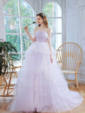 Lavender Tulle Sequins Long Prom Dress, Beautiful Evening Dress Party Dress HZ0429
