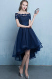 Blue Tulle Lace Short Prom Dress, High Low Evening Party Dress HZ0429