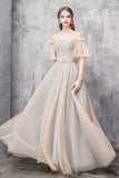 A-Line Off the Shoulder Tulle Long Prom Dress, Cute Evening Party Dress HZ0429