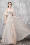 A-Line Off the Shoulder Tulle Long Prom Dress, Cute Evening Party Dress HZ0429