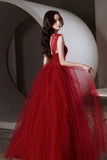 Pink Tulle Lace Long Formal Dresses, A-Line Evening Dresses HZ0429