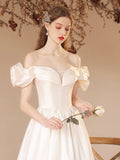 White Satin Floor Length Formal Dress, A-Line Off Shoulder Evening Dress Prom Dress HZ0429