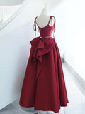 Burgundy Satin Long Prom Dress, A-Line Evening Dress with Bow HZ0429
