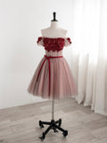 Cute Tulle Lace Short Prom Dress, Off the Shoulder Evening Dress HZ0429