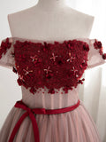 Cute Tulle Lace Short Prom Dress, Off the Shoulder Evening Dress HZ0429