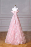 Pink Tulle Sequins Long Prom Dress, Beautiful A-Line Evening Party Dress HZ0429