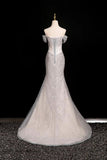 Silver Off-the-Shoulder Sequin Long Prom Party Dress, Mermaid Evening Dress HZ0429
