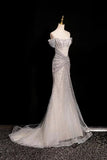 Silver Off-the-Shoulder Sequin Long Prom Party Dress, Mermaid Evening Dress HZ0429