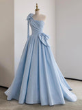 One Shoulder Satin Floor Length Prom Dress, Beautiful A-Line Formal Evening Dress HZ0429