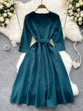 Cute V-Neck Long Sleeve Dress with Lace HZ0429