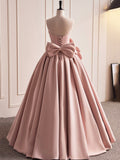 Pink Strapless Satin Long Prom Dress, Beautiful A-Line Evening Dress HZ0429