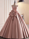 Pink Strapless Satin Long Prom Dress, Beautiful A-Line Evening Dress HZ0429