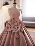 Pink Strapless Satin Long Prom Dress, Beautiful A-Line Evening Dress HZ0429