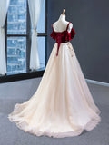 Burgundy Velvet Lace Long Prom Dress, A-Line Off Shoulder Evening Dress HZ0429