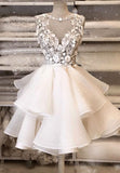 White Lace Short Prom Dresses, A-Line Homecoming Dresses HZ0429