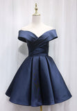 A-Line Satin Off the Shoulder Short Prom Dress, Mini Evening Party Dress HZ0429