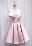 A-Line Satin Off the Shoulder Short Prom Dress, Mini Evening Party Dress HZ0429