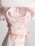 Lovely Tulle Applique Long Prom Dress, A-Line Evening Dress with Detachable Skirt HZ0429