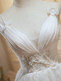 Ivory V-Neck Lace Straps Party Dress, Ivory Knee Length Prom Dress HZ0429
