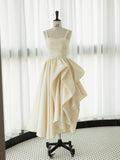 Irregular Champagne Tea Length Prom Dress, Simple A-Line Evening Party Dress HZ0429