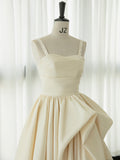 Irregular Champagne Tea Length Prom Dress, Simple A-Line Evening Party Dress HZ0429
