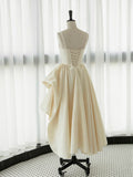 Irregular Champagne Tea Length Prom Dress, Simple A-Line Evening Party Dress HZ0429