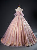 Pink Tulle Sequins Long Prom Dress, Beautiful A-Line Formal Dress Sweet 16 Dress HZ0429