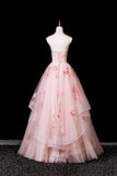 Sweetheart Neck Pink 3D Floral Applique Layered Tulle Ball Gown with Hooded Veil HZ0429