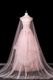Sweetheart Neck Pink 3D Floral Applique Layered Tulle Ball Gown with Hooded Veil HZ0429