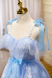 Blue Lace Knee Length Prom Dress, Lovely A-Line Homecoming Dress HZ0429