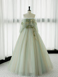 Green Tulle Lace Long Prom Dress, Green Off Shoulder Evening Party Dress HZ0429