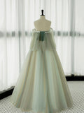 Green Tulle Lace Long Prom Dress, Green Off Shoulder Evening Party Dress HZ0429